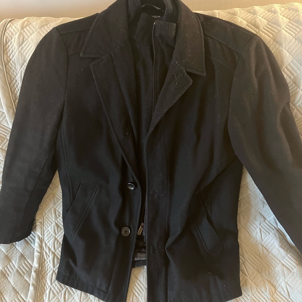 Men’s Naturica Peacoat/Overcoat Black Wool Mix